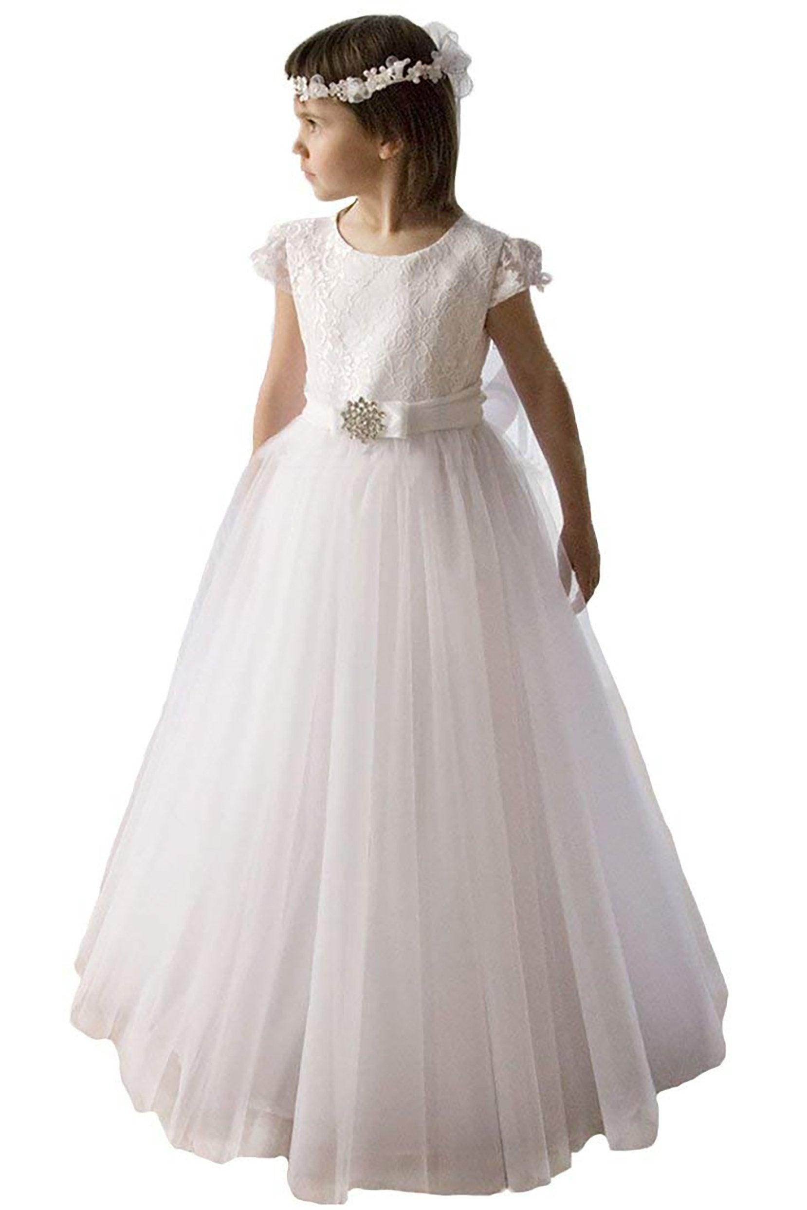 A-Line Floor Length Tulle Lace Flower Girl Dress CF0308 - COCOMELODY